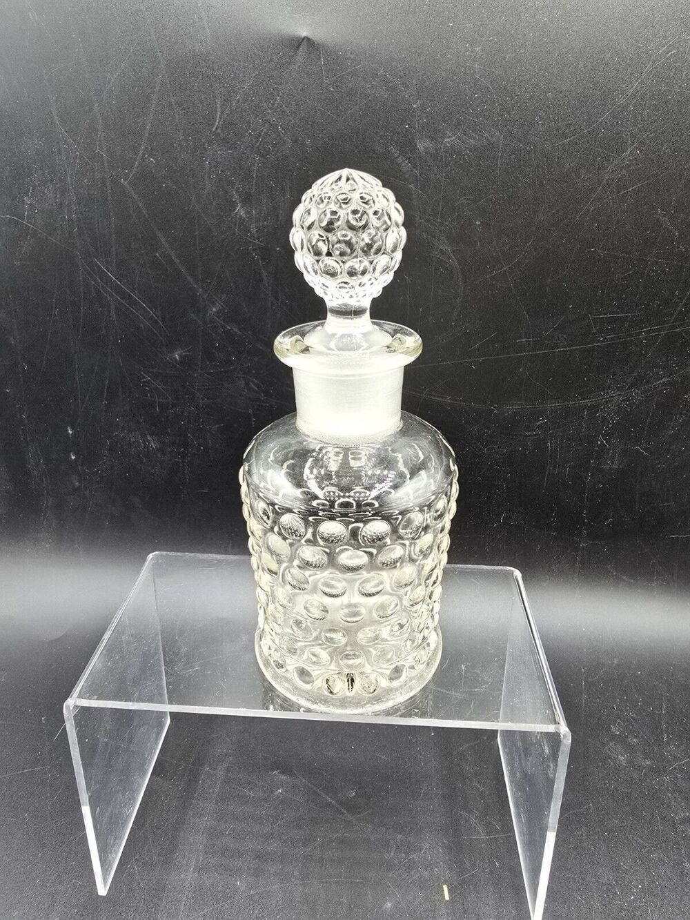 "Hobnail" Clear Glass Perfume Decanter 6.5" X 2.5"